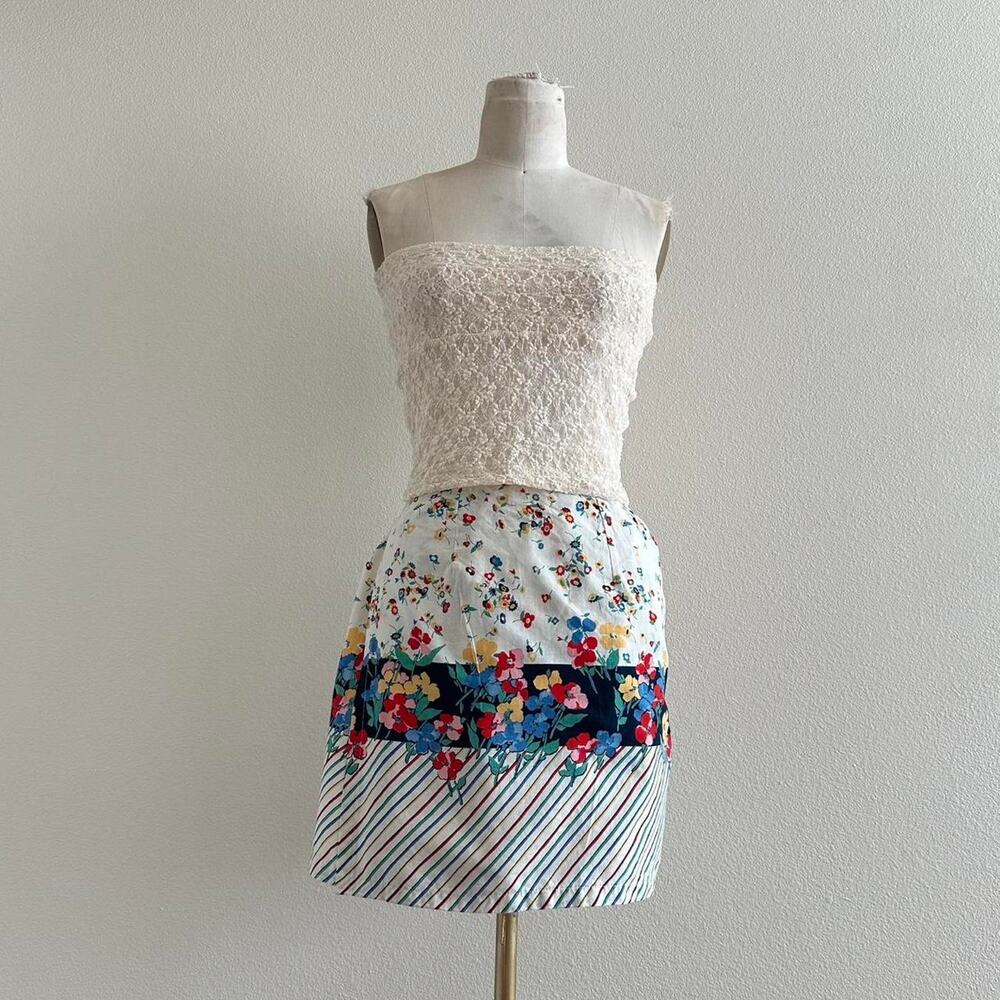 handmade wrap mini skirt with a vintage floral and striped design